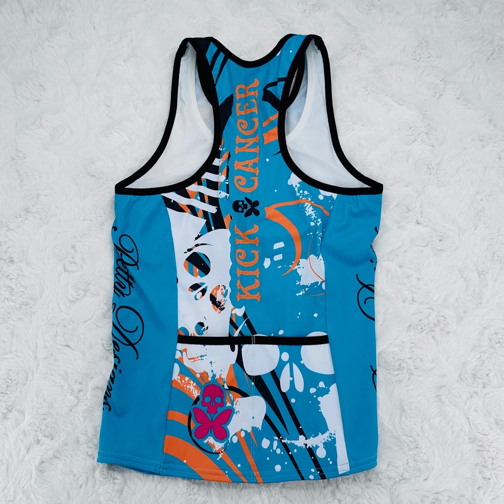 Betty Designs Women‎ Kick Cancer Tri Top Blue Skull Butterfly Racerback Large - Picture 7 of 10